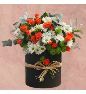 Orange Rose & Daisy Flower Box